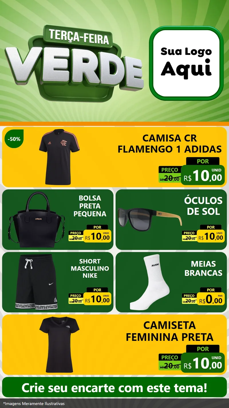 Modelo de TV para TV Vertical com o tema Terça - Feira Verde para Roupas e acessórios