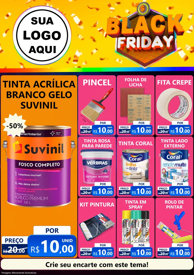 Modelo de Encarte para Encarte A4 Vertical com o tema Black Friday para Tintas e Ferramentas