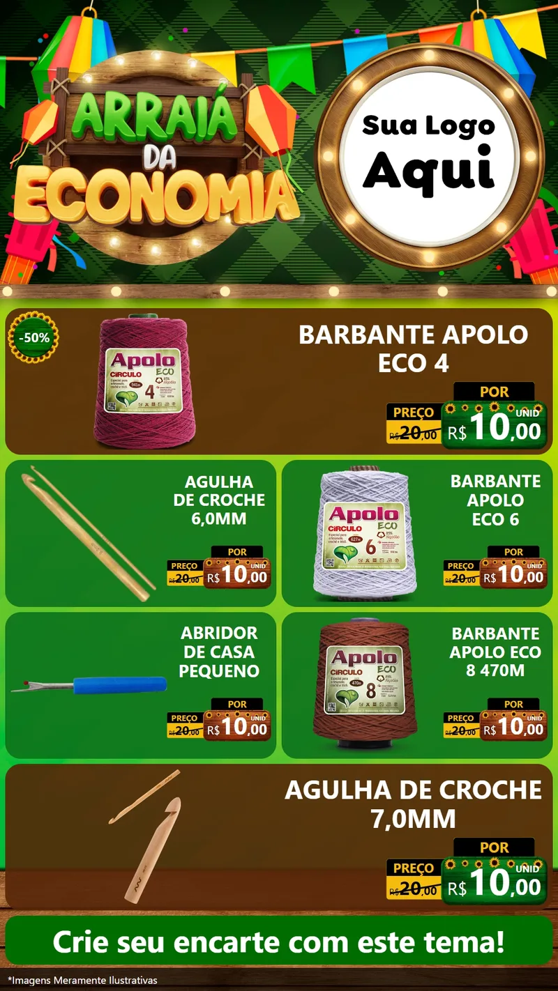 Modelo de TV para TV Vertical com o tema Arraiá de Economia para Armarinho e Aviamentos