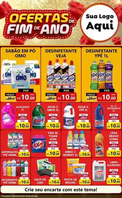 Modelo de Encarte para Encarte Grande com o tema Ofertas de Fim de Ano para Produtos de Limpeza