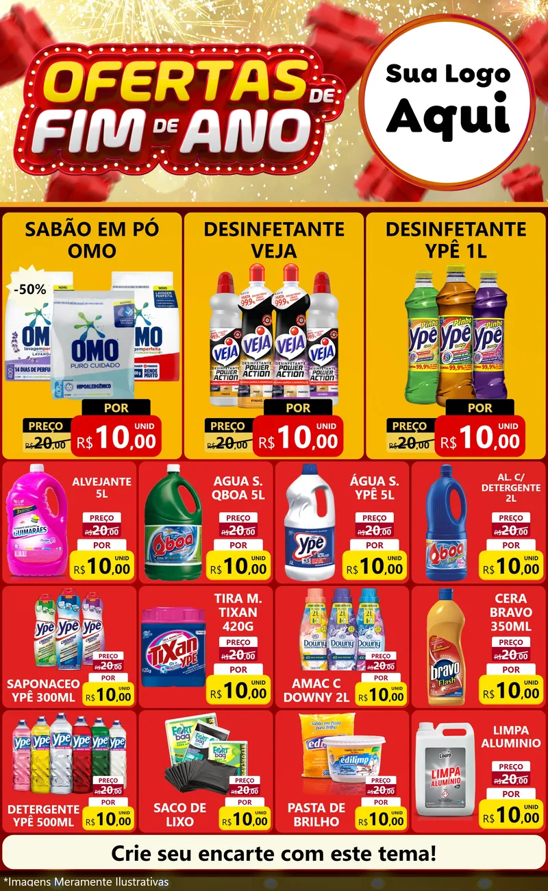 Modelo de Encarte para Encarte Grande com o tema Ofertas de Fim de Ano para Produtos de Limpeza