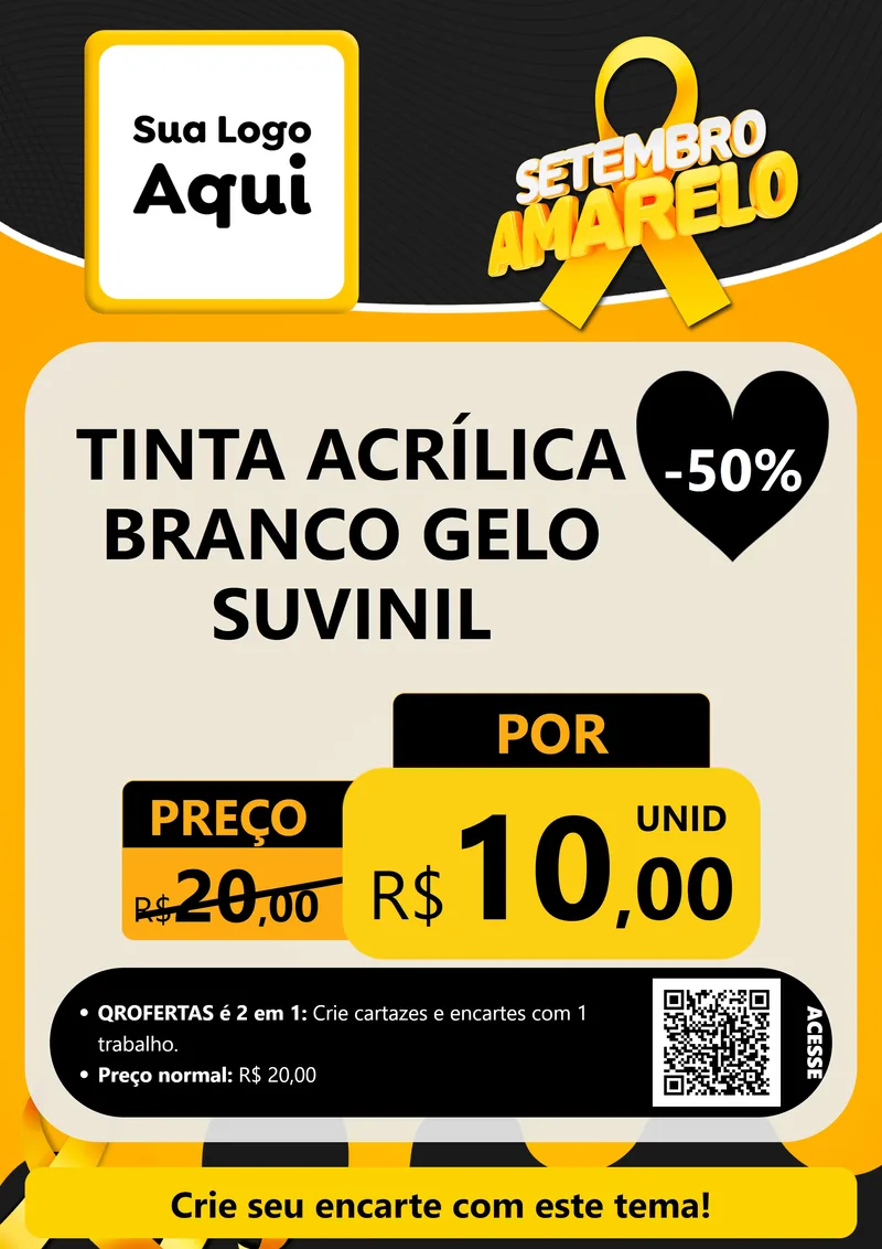 Modelo de Cartaz para Cartaz A4 Vertical com o tema Setembro Amarelo para Tintas e Ferramentas