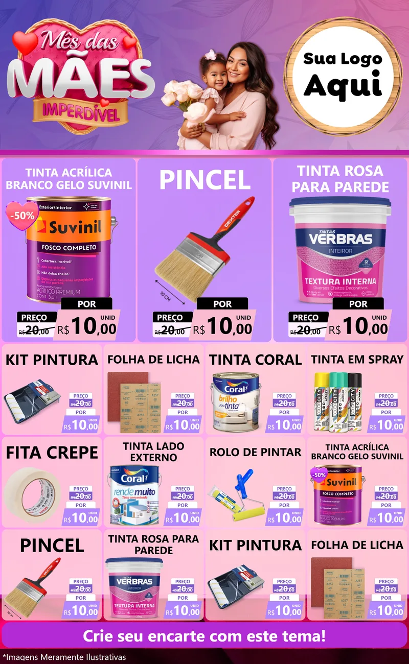 Modelo de Encarte para Encarte Grande com o tema Mês das Mães Imperdível para Tintas e Ferramentas