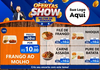 Modelo de Encarte para Encarte A4 Horizontal com o tema Ofertas Show No Fim De Semana para Restaurante