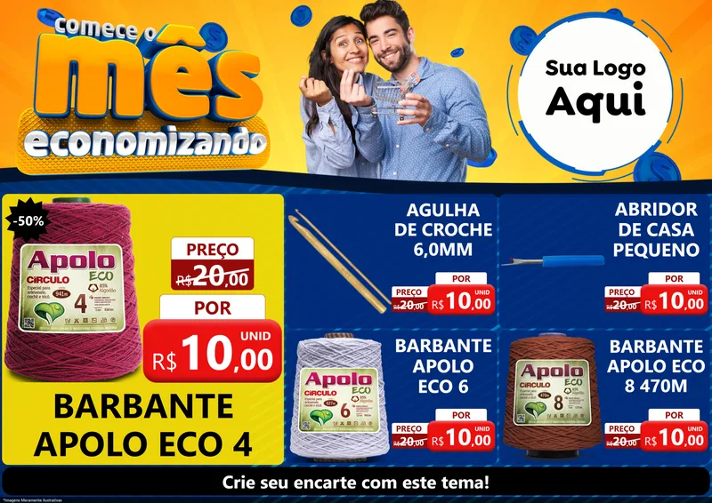 Modelo de Encarte para Encarte A4 Horizontal com o tema Comece O Mês Economizando para Armarinho e Aviamentos