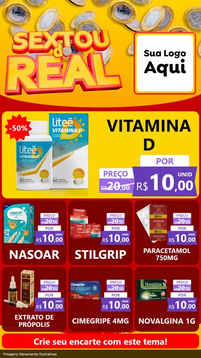 Modelo de Rede Social para Stories com o tema Sextou do Real para Farmácia