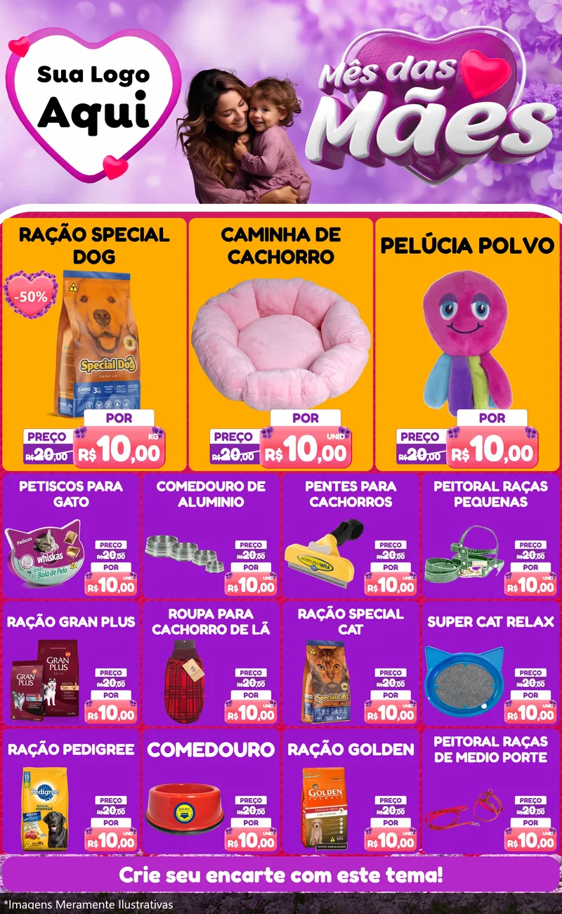 Modelo de Encarte para Encarte Grande com o tema Mês das Mães para Pet Shop
