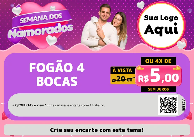 Modelo de Cartaz para Cartaz A4 Horizontal com o tema Semana dos Namorados para Móveis e Eletro