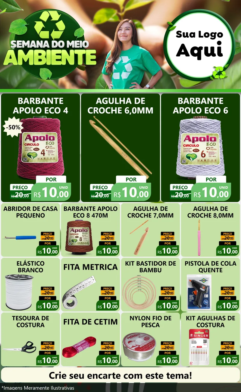 Modelo de Encarte para Encarte Grande com o tema Semana do Meio Ambiente para Armarinho e Aviamentos