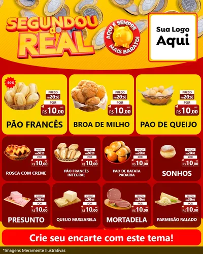 Modelo de Rede Social para Feed Instagram com o tema Segundou do Real para Padaria