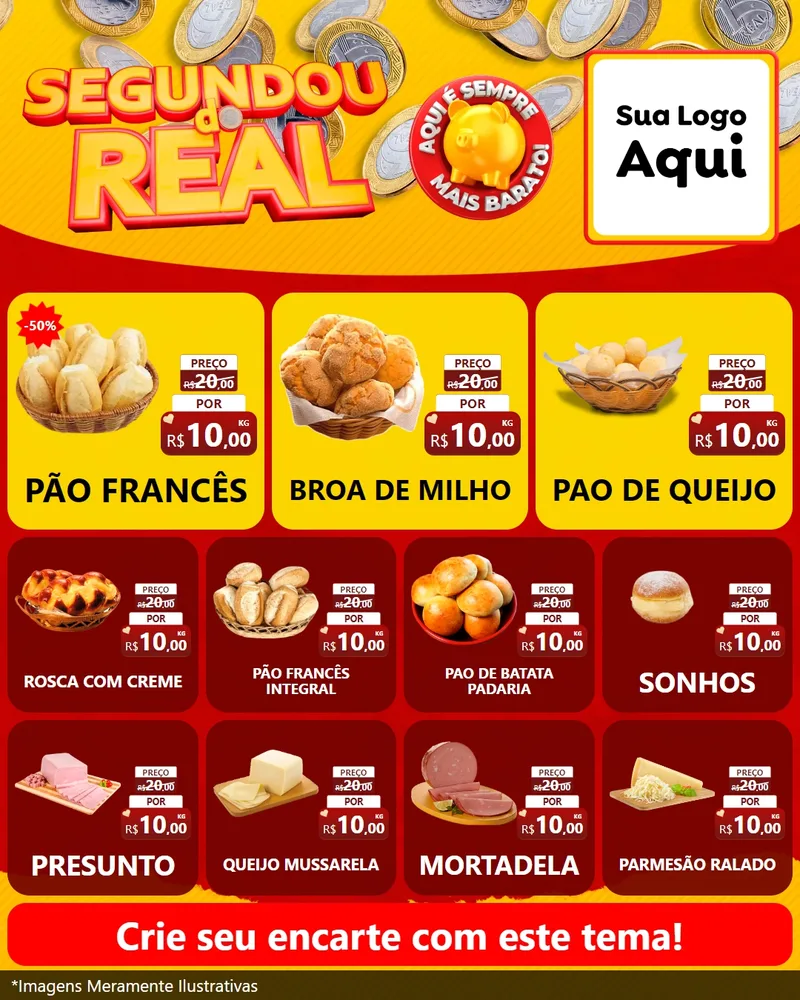 Modelo de Rede Social para Feed Instagram com o tema Segundou do Real para Padaria