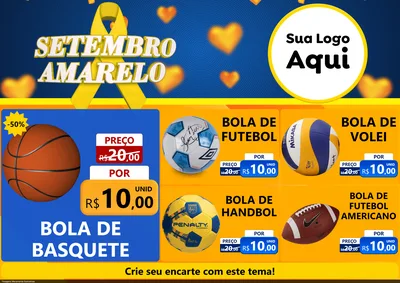 Modelo de Encarte para Encarte A4 Horizontal com o tema Setembro Amarelo para Artigos Esportivos