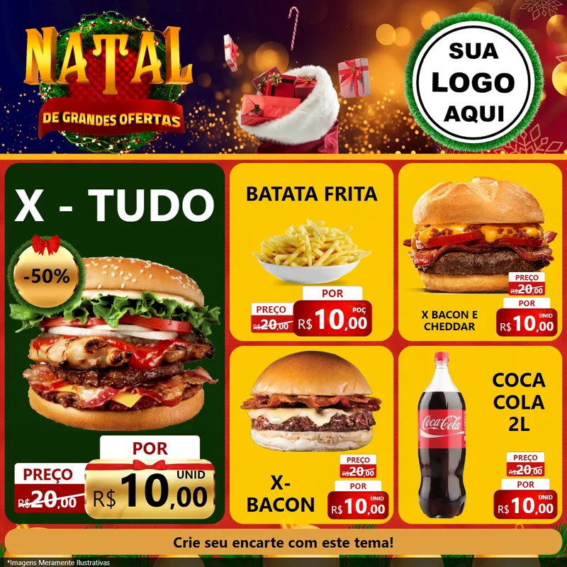 Modelo de Rede Social para Feed Facebook com o tema Natal de Grandes Ofertas para Hamburgueria