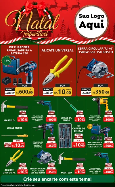 Modelo de Encarte para Encarte Grande com o tema Natal Imperdível para Maquinas e Ferramentas