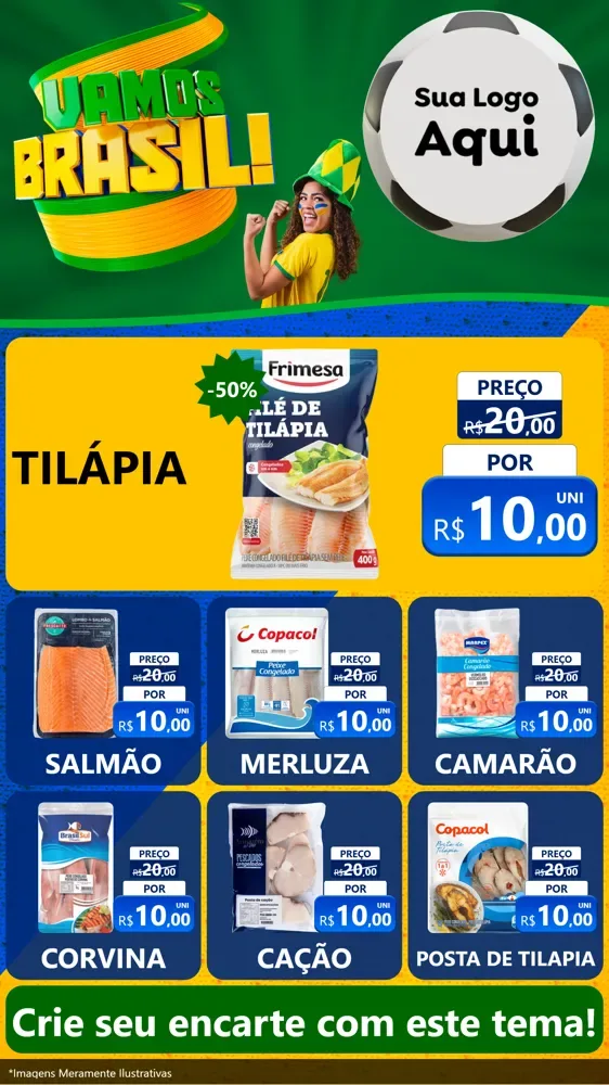 Modelo de Rede Social para Stories com o tema Vamos Brasil - Copa para Peixaria