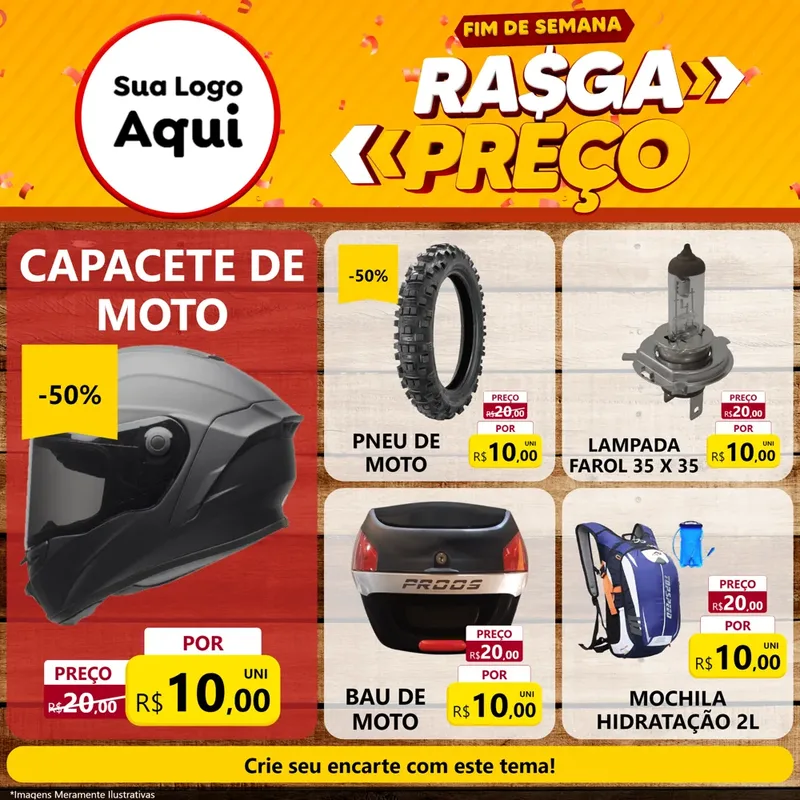 Modelo de Rede Social para Feed Facebook com o tema Fim de Semana Rasga Preços para Moto peças