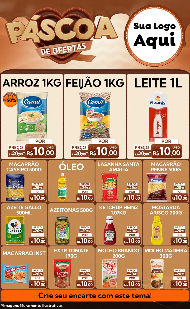 Modelo de Encarte para Encarte Grande com o tema Páscoa de Ofertas para Supermercado