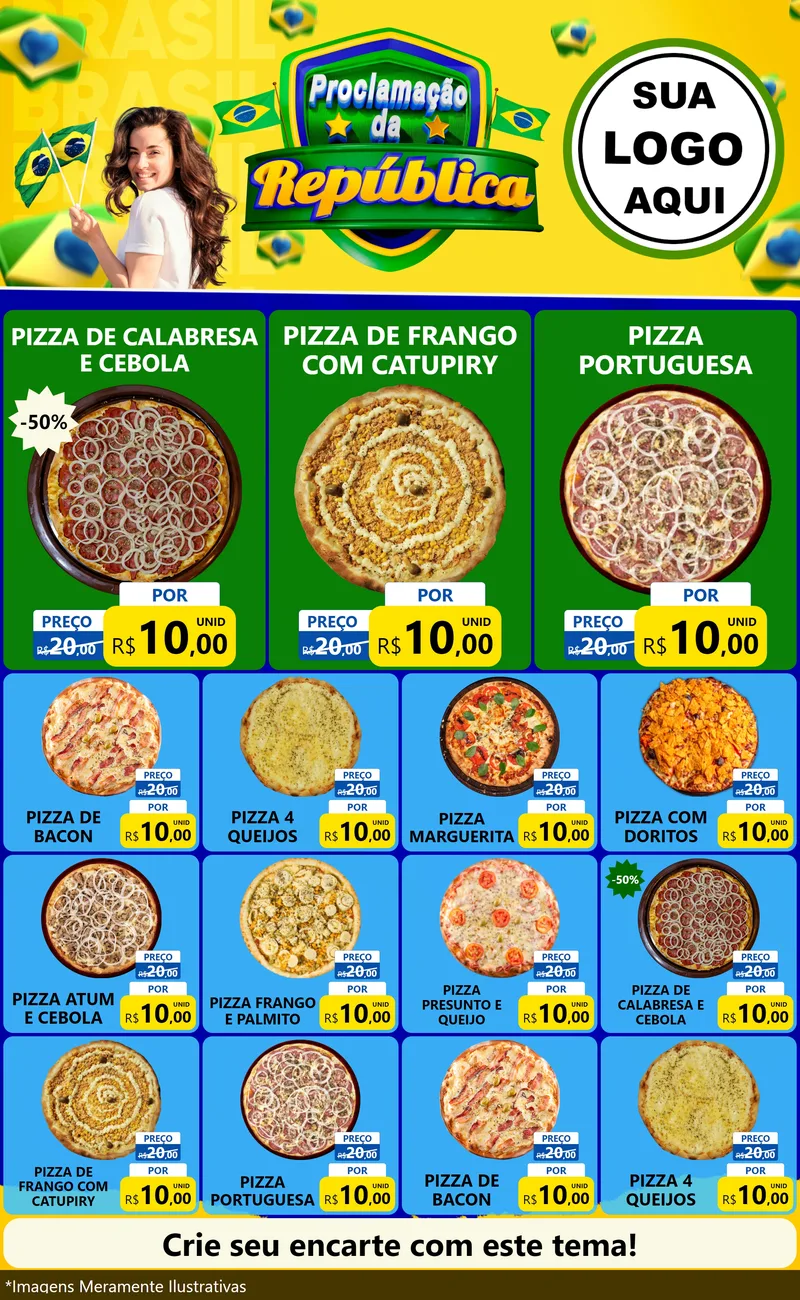 Modelo de Encarte para Encarte Grande com o tema Proclamação da República para Pizzaria