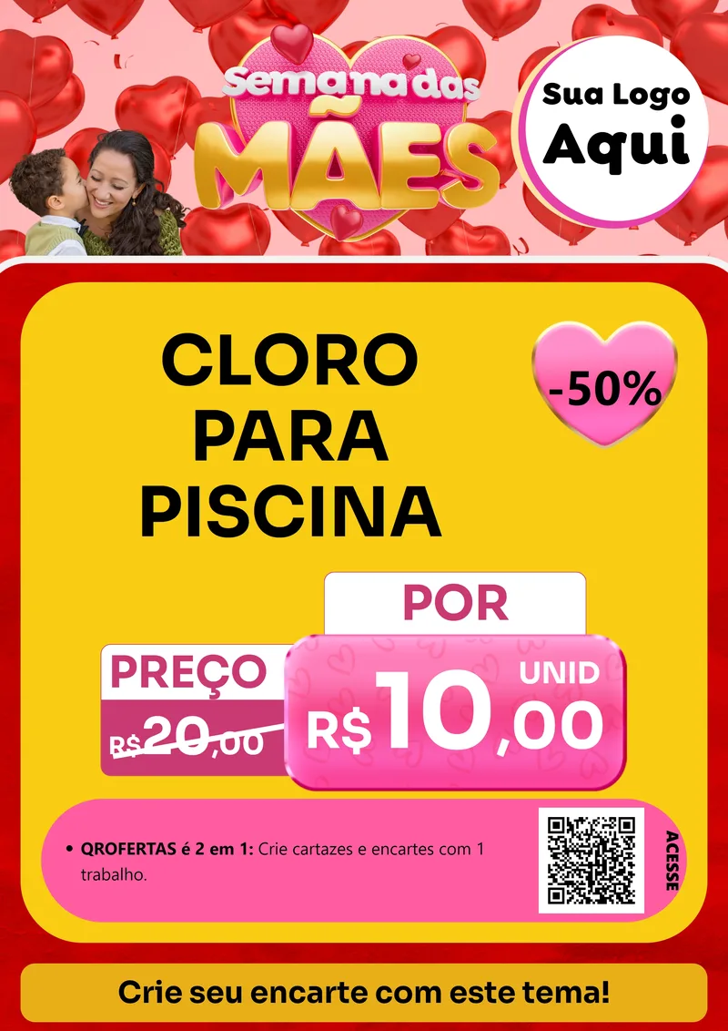 Modelo de Cartaz para Cartaz A4 Vertical com o tema Semana Das Mães para Produtos para Piscina