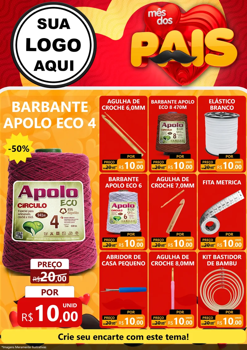 Modelo de Encarte para Encarte A4 Vertical com o tema Mês Dos Pais para Armarinho e Aviamentos