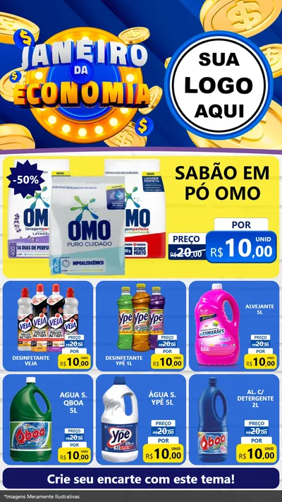 Modelo de Rede Social para Stories com o tema Janeiro da Economia para Produtos de Limpeza