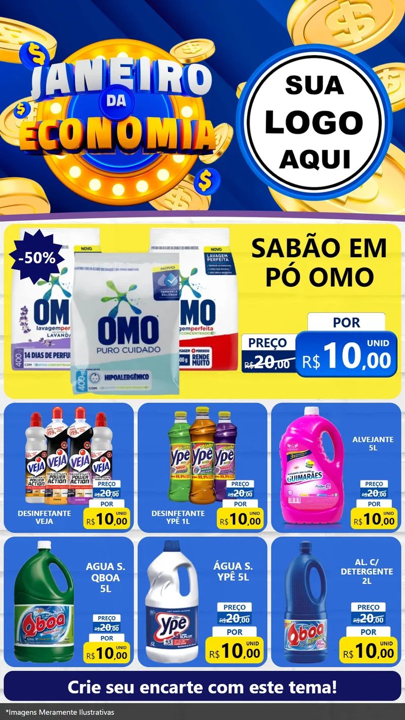 Modelo de Rede Social para Stories com o tema Janeiro da Economia para Produtos de Limpeza