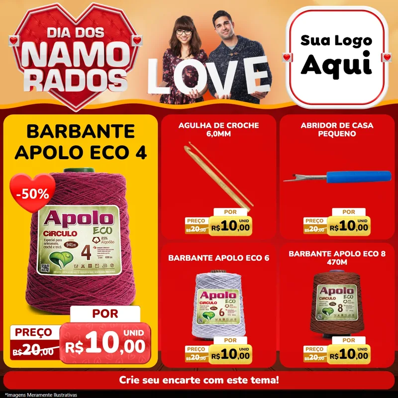 Modelo de Rede Social para Feed Facebook com o tema Dia dos Namorados para Armarinho e Aviamentos