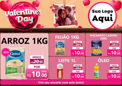 Modelo de Encarte para Encarte A4 Horizontal com o tema Valentine's Day para Supermercado