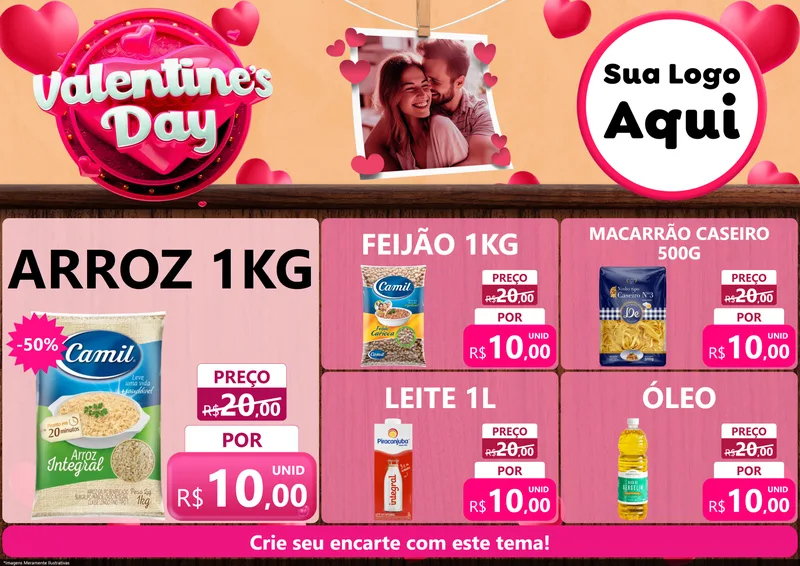 Modelo de Encarte para Encarte A4 Horizontal com o tema Valentine's Day para Supermercado