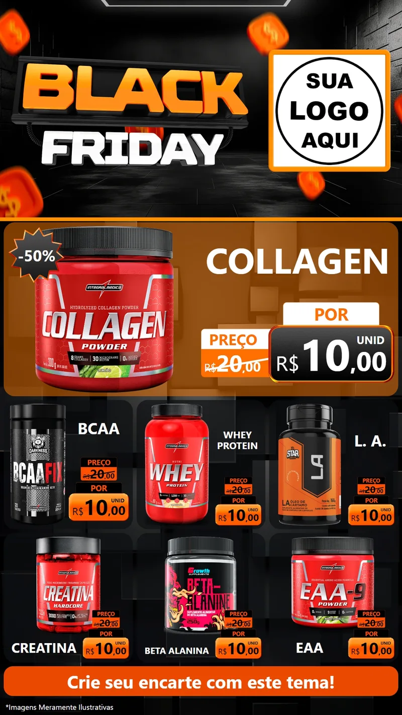 Modelo de Rede Social para Stories com o tema Black Friday para Suplementos alimentares