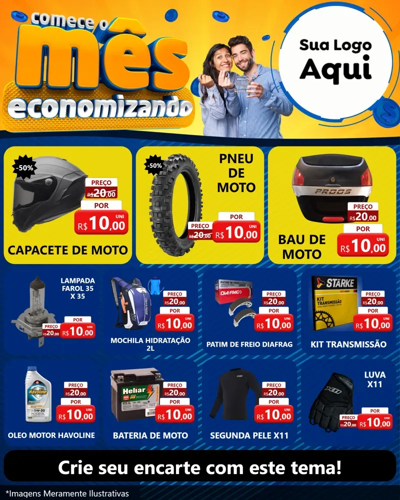 Modelo de Rede Social para Feed Instagram com o tema Comece O Mês Economizando para Moto peças