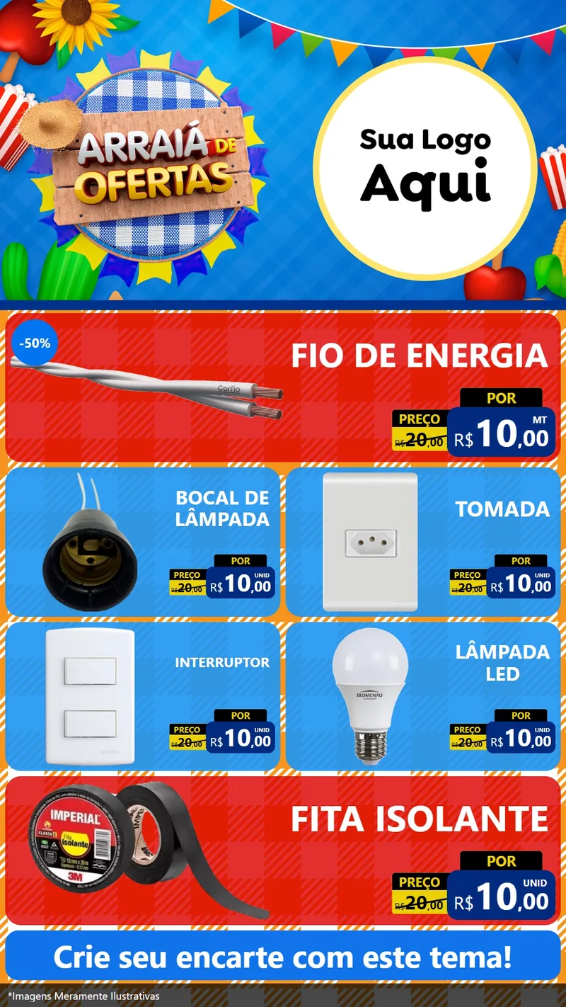 Modelo de TV para TV Vertical com o tema Arraiá de Ofertas para Materiais Elétricos