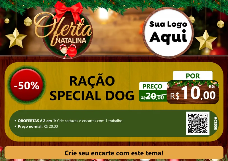 Modelo de Cartaz para Cartaz A4 Horizontal com o tema Ofertas Natalina para Pet Shop
