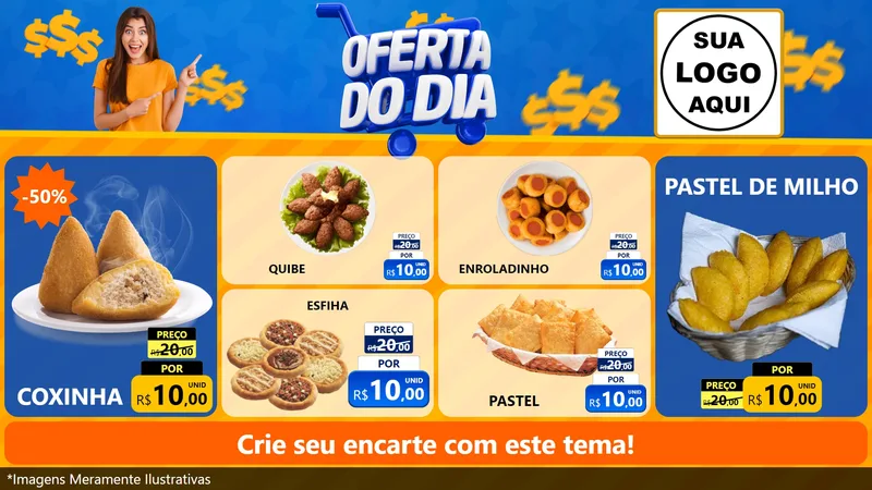 Modelo de TV para TV Horizontal com o tema Oferta do Dia para Salgadaria