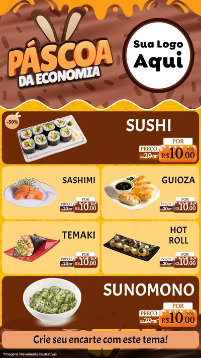 Modelo de TV para TV Vertical com o tema Páscoa da Economia para Comida japonesa
