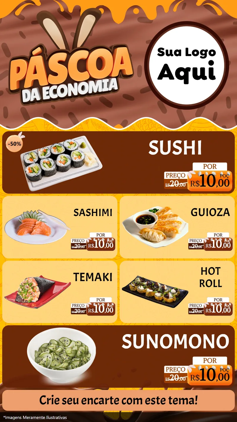 Modelo de TV para TV Vertical com o tema Páscoa da Economia para Comida japonesa