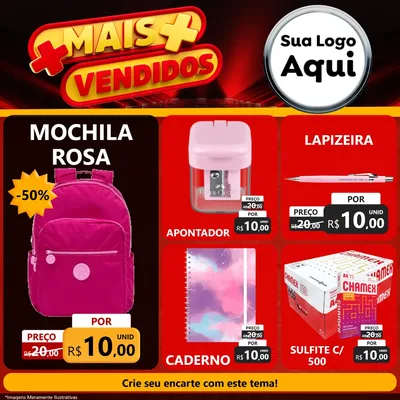 Modelo de Rede Social para Feed Facebook com o tema Mais Vendidos para Papelaria