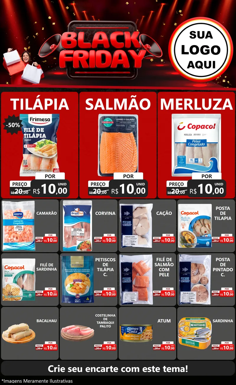 Modelo de Encarte para Encarte Grande com o tema Black Friday para Peixaria