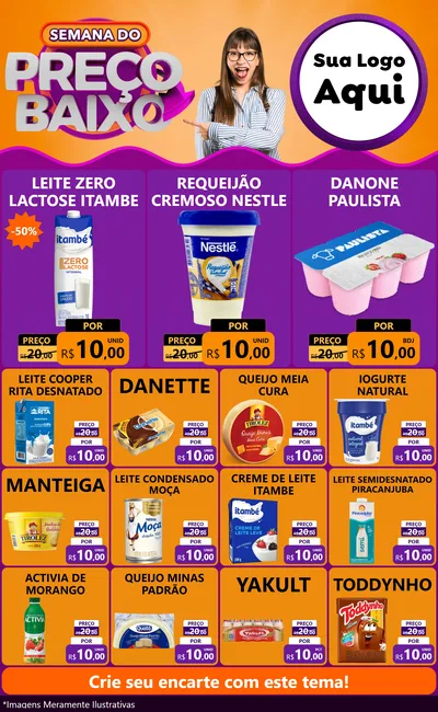 Modelo de Encarte para Encarte Grande com o tema Semana do Preço Baixo para Frios e Laticínios