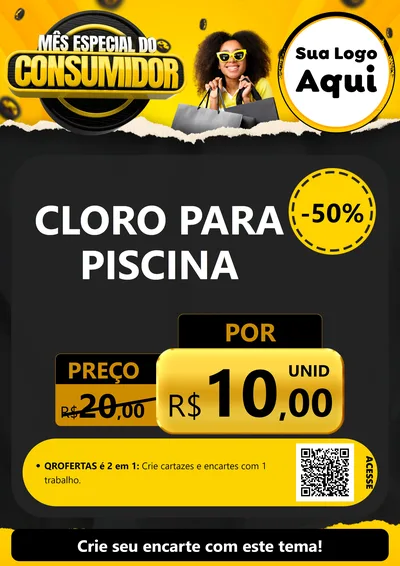 Modelo de Cartaz para Cartaz A4 Vertical com o tema Mês Especial do Consumidor para Produtos para Piscina