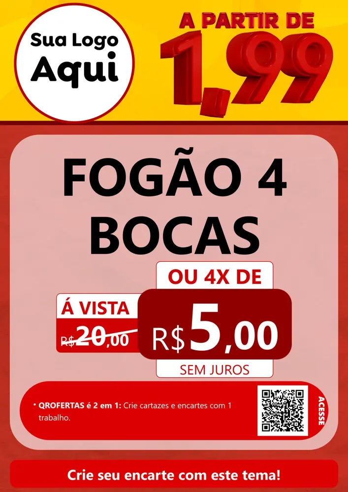 Modelo de Cartaz para Cartaz A4 Vertical com o tema A Partir de Um e Noventa e Nove - 1,99 para Móveis e Eletro