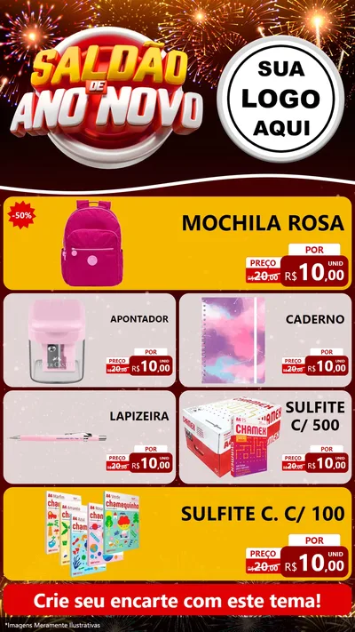 Modelo de TV para TV Vertical com o tema Saldão de Ano Novo para Papelaria