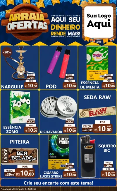 Modelo de Encarte para Encarte Grande com o tema Arraiá de Ofertas - Junina para Tabacaria