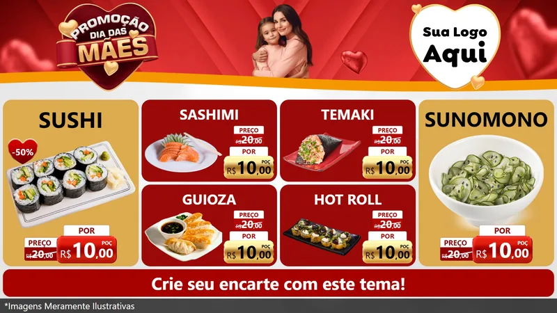 Modelo de TV para TV Horizontal com o tema Promoção Dia das Mães para Comida japonesa