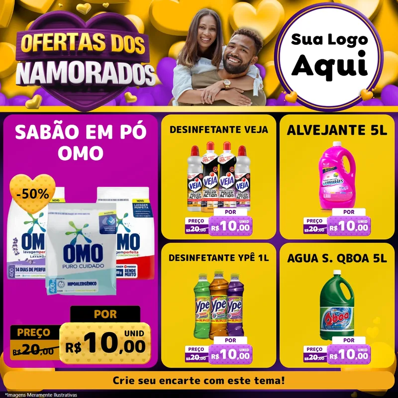 Modelo de Rede Social para Feed Facebook com o tema Oferta Dos Namorados para Produtos de Limpeza