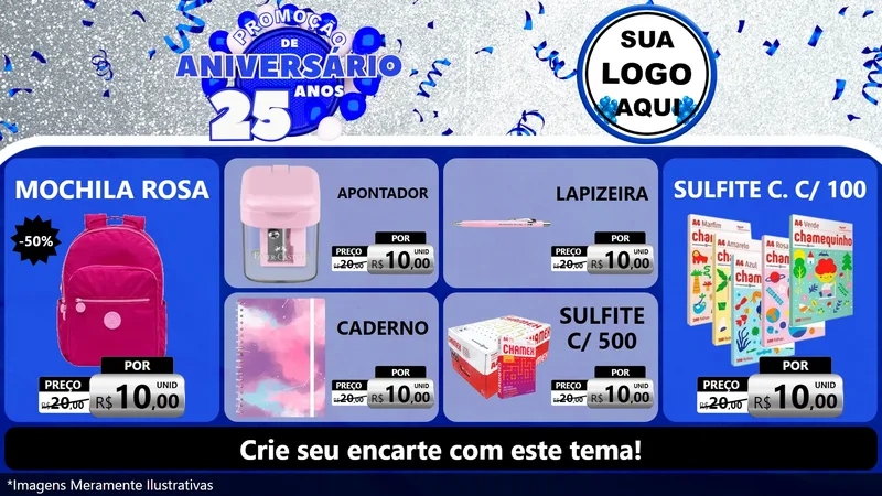 Modelo de TV para TV Horizontal com o tema Promoção de Aniversário - 25 Anos para Papelaria