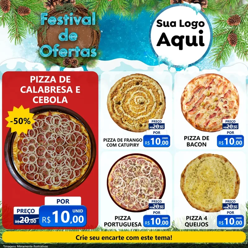 Modelo de Rede Social para Feed Facebook com o tema Festival de Ofertas - Inverno para Pizzaria