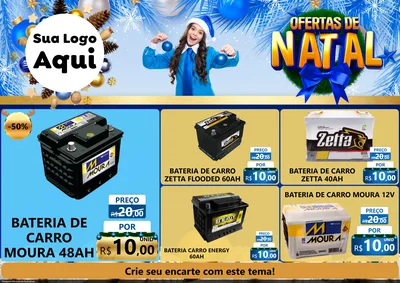 Modelo de Encarte para Encarte A4 Horizontal com o tema Ofertas de Natal para Baterias Elétricas