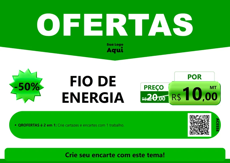 Modelo de Cartaz para Cartaz A4 Horizontal com o tema Ofertas Verde Cartaz para Materiais Elétricos