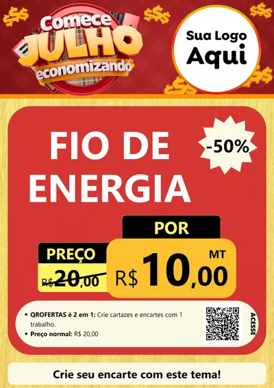 Modelo de Cartaz para Cartaz A4 Vertical com o tema Comece Julho Economizando para Materiais Elétricos